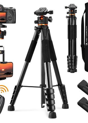 Легкий штатив k&f concept s255a3+bh-36 для фотоаппаратов, смартфонов с пультом ду, высота 1,9м, грузоподъемность 8кг (kf09.157)