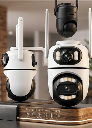 Уличная поворотная камера видеонаблюдения wifi dual lens q2 на 2 объектива, 8mp type-c белая.