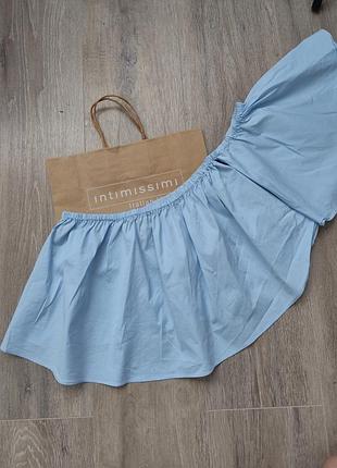 Шикарний блакитний котоновий топ на резинці блуза zara