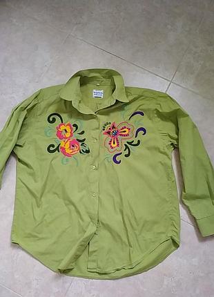 Сорочка  жіноча оливкова з вишивкою  benetton