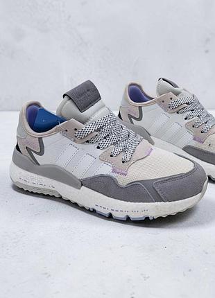 Кроссовки женские мужские подростковые adidas nite jogger серые с фиолетовым летним демисезонными весна-лето-осень замша текстиль размер 36-41 новые 1327