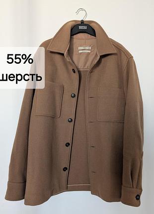 Шерстяная рубашка, полупальто с накладными карманами mango, m