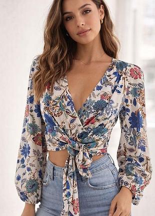 Блузка,топ на запах zara женская комбинированная,s