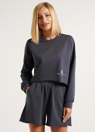 Жіночий укорочений світшот із необробленим краєм giulia street style 4415/180 l grey-graphite