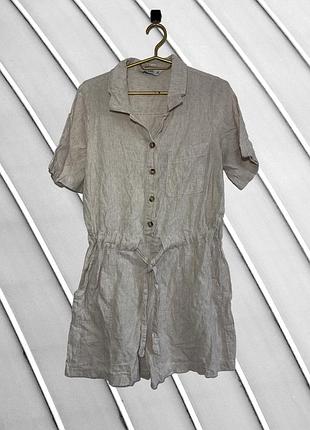 Женский песочный комбинезон с шортами f&amp;f 40 l xl оригинал эф энд эф стан идеал 46 48 льняной лен хлопок летний ромпер легкий