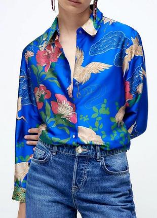 Блузка-рубашка свободного кроя с принтом zara,xs