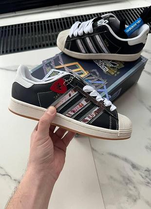 Черные кроссовки унисекс adidas superstar korn black white х суперстар 45