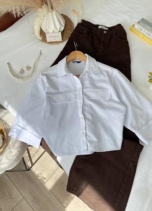 Базова жіноча сорочка  рубашка zara в білому кольорі