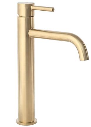 Змішувач для раковини (умивальника) rea lungo brushed gold золотий матовий високий