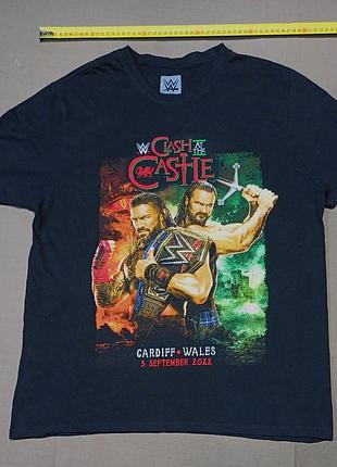 Плечі 45 см authentic  без шва чорна футболка офіційний мерч wwe clash at the castle 2022,  шоу в кардіффі (уельс),  роман рейнс та дрю макінтайр