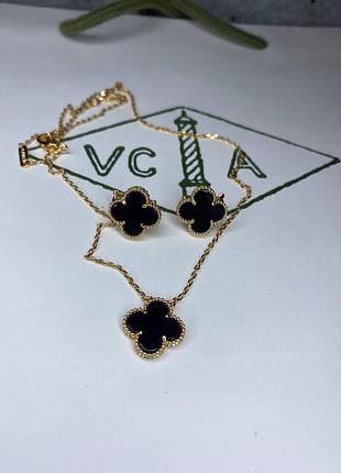 💎new💎брендовый комплект серьги и подвеска van cleef, vca , клевер 🍀 с логотипом
