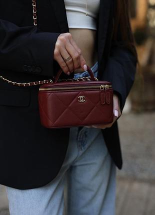 Сумка шанель long vanity with chain burgundy