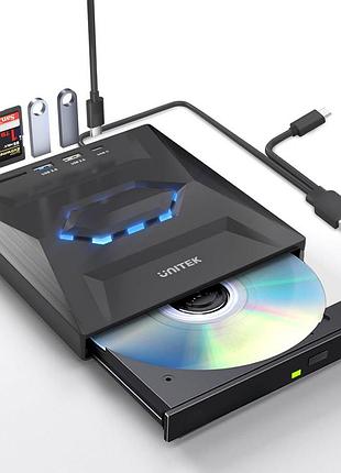 Зовнішній cd/dvd привід unitek t037a з 2*usb, type c та слотом для карт sd