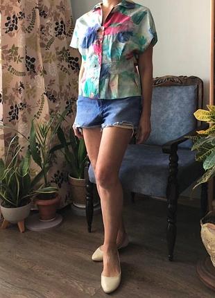 Vintage хлопковая блуза taifun с акварельный цветочным принтом, 100% хлопок, разм. 40 (m-l)