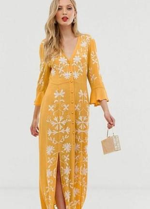 Сукня asos з вишивкою та розрізами на гудзиках