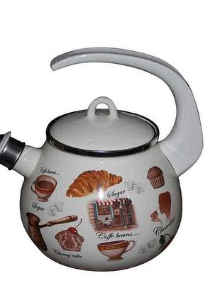 Чайник эмалированный 2,5л /2 со свистком кафе де шери (молочная) i2711/2 тм idilia