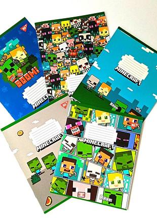 Набор тетрадей yes 5 шт., в косую линию, 12 листов, цветная обложка minecraft