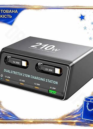 Dm сетевая зарядная станция спецификация 2.2 wlx-60e 210w с кабелями 2type-c 48w 3type-c 33w usb 30w ч spe|lz