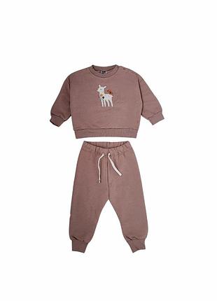 Дитячий теплий спортивний костюм для дівчинки green cotton 80 см пудровий (251112128)