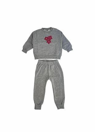 Дитячий теплий спортивний костюм для дівчинки green cotton 80 см сірий-меланж (251112127)