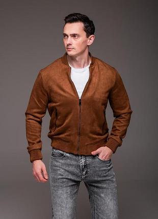 Коричневая замшевая куртка "trendy" воротник стойка 2xl