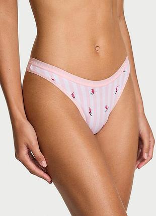 Жіночі трусики victoria's secret (291643875123) stretch cotton high-leg scoop thong m рожеві