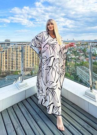 Розкішна максі сукня- туніка біла plus size для відпочинку