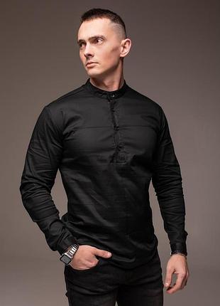 Чорна чоловіча сорочка "style" бавовна комірець - стійка