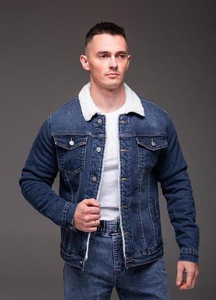 Мужская синяя джинсовка на меху 4xl