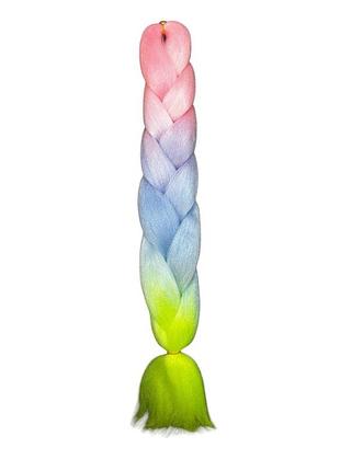 Канекалон омбре 4 кольори, jumbo braid 60 см., 100 гр., рожевий/ бузковий/блакитний/ салатовий d33