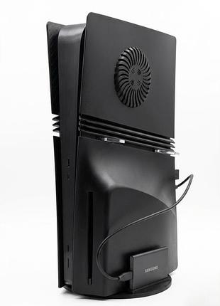 Вертикальная подставка для playstation 5 pro (disk version) с интегрированным держателем для samsung ssd t7