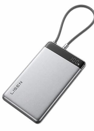 Павербанк 10000mah 22.5w с быстрой зарядкой lisen ccc с встроенным кабелем