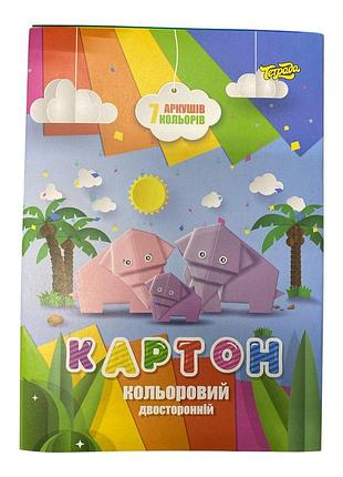 Кольоровий картон а4 двохсторонній 7 аркушів, набір картону для аплікацій і дитячої творчості тетрада