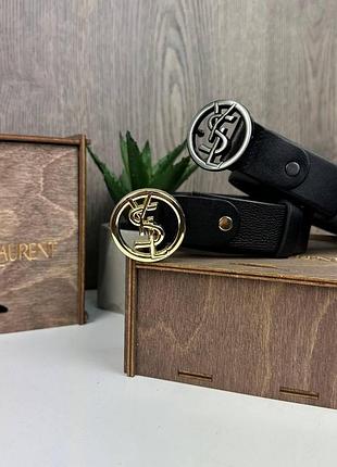 Шкіряний жіночий пояс поясний ysl. пояс із натуральної шкіри чорний