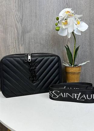 Якісна жіноча міні сумочка клатч ysl чорна екошкіра, стильна сумка на плече