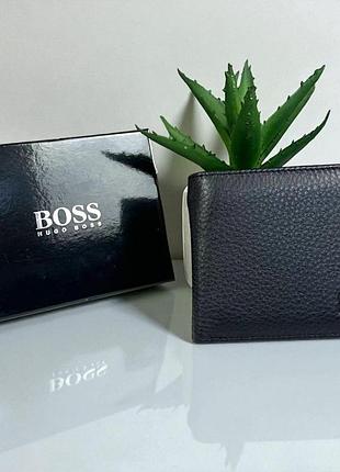 Мужской кожаный кошелек стиль hugo boss черный , портмоне босс натуральная кожа в коробке