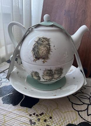 Чайний набір «tea for one» від royal worcester wrendale designs виконаний з кістяної порцеляни та прикрашений малюнком сови
