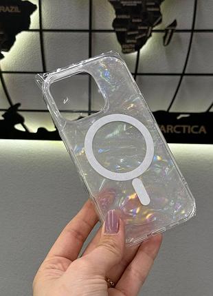 Чехол tpu candy magsafe для iphone 16 pro, прозрачный голографический с блестками для айфон 16 pro