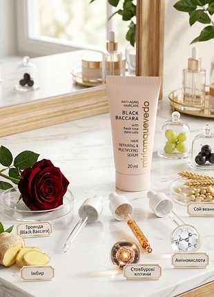 Укрепляющая сыворотка для волос miriam quevedo black baccara hair repairing &amp; multiplying serum 20 мл
