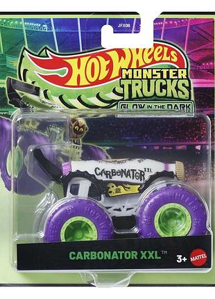 Hot wheels monster trucks glow in the dark carbonator xxl внедорожник джип 1:64 vehicle jfx08