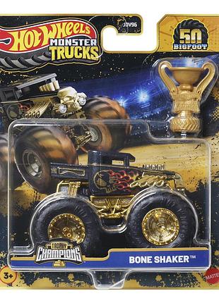 Hot wheels monster trucks bone shaker внедорожник джип 1:64 scale jdv96 trophy champions 50th anniversary
