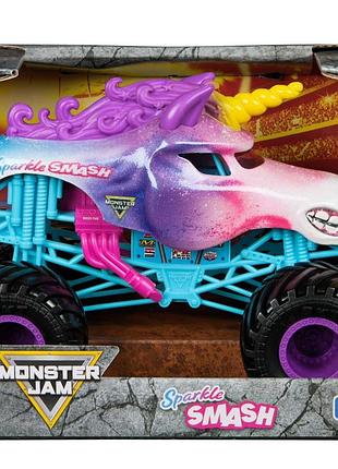 Monster jam sparkle smash единорог большая машинка внедорожник джип 1:24 monster trucks spin master