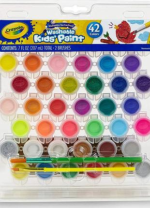 Crayola смываемые краски 42 цвета и две кисти kid's washable paint set 42 ct