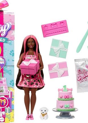 Barbie party unboxed pet birthday series shimmerin hearts jfg71 кукла барби вечеринка сюрприз меняет цвет