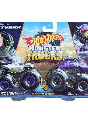 Hot wheels monster trucks buzz lightyear vs zurg базз лайтер и зург набор внедорожников 1:64 scale fyj64