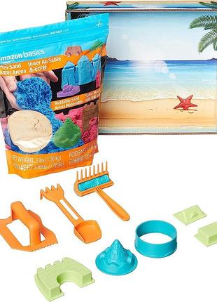 Amazon basics кинетический песок класический, замок с формами 1.36кг 3lbs moldable sensory play sand with cast