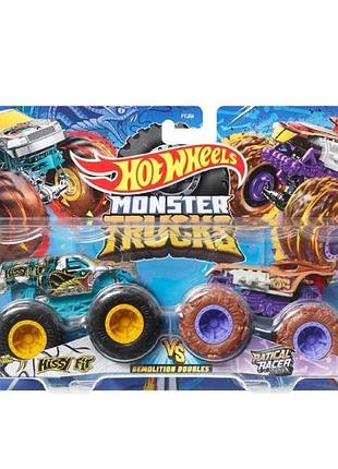 Hot wheels monster trucks hissy fit vs ratical racer набор внедорожников 1:64 scale fyj64