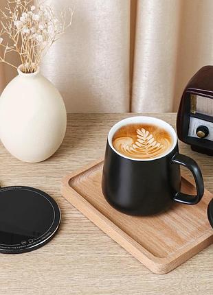 Кружка з підігрівом apekx smart warmer 2в1 + бездротова зарядка 15w, 380 мл, usb-c, підтримка температури 55°c, чорна