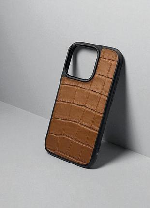Чехол для iphone из натуральной итальянской кожи (коричневый) iphone 14 plus