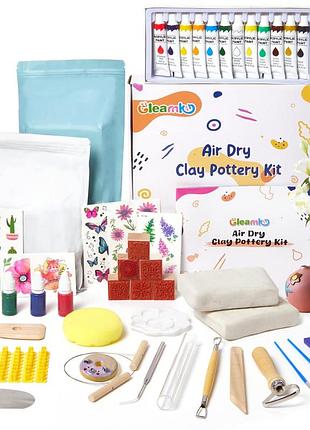 Gleamkid air dry clay pottery kit. это комплексный набор для салонства дома, который не нуждается в выпале в печи